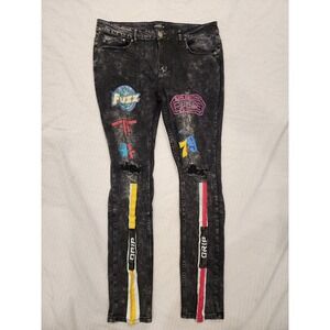 Cooper 9 Los Angeles Jeans Mens Size 36 Black Distressed Skinny Painted Denim